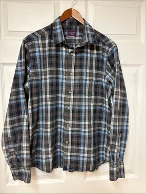 Men's UNTUCKit Long Sleeve Button Down Shirt Gray & Blue Plaid - Size M